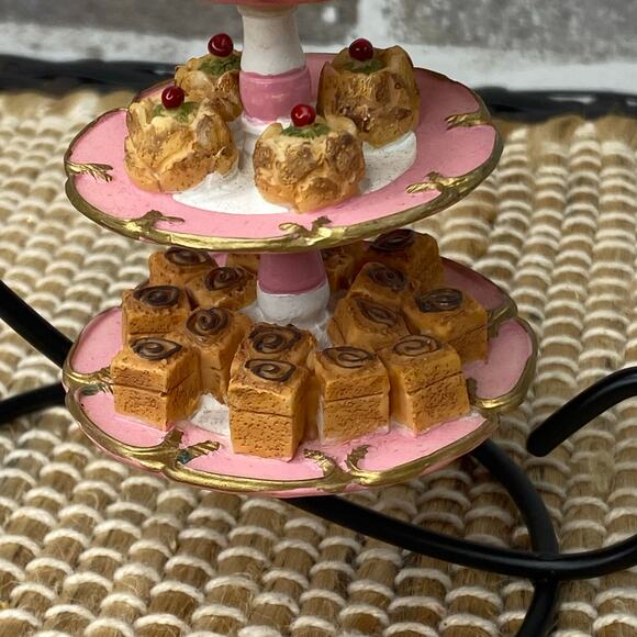 Three Tier Dessert Stand Christmas Tree Ornament Bakery, Miniature Pink & Gold - Picture 6 of 11